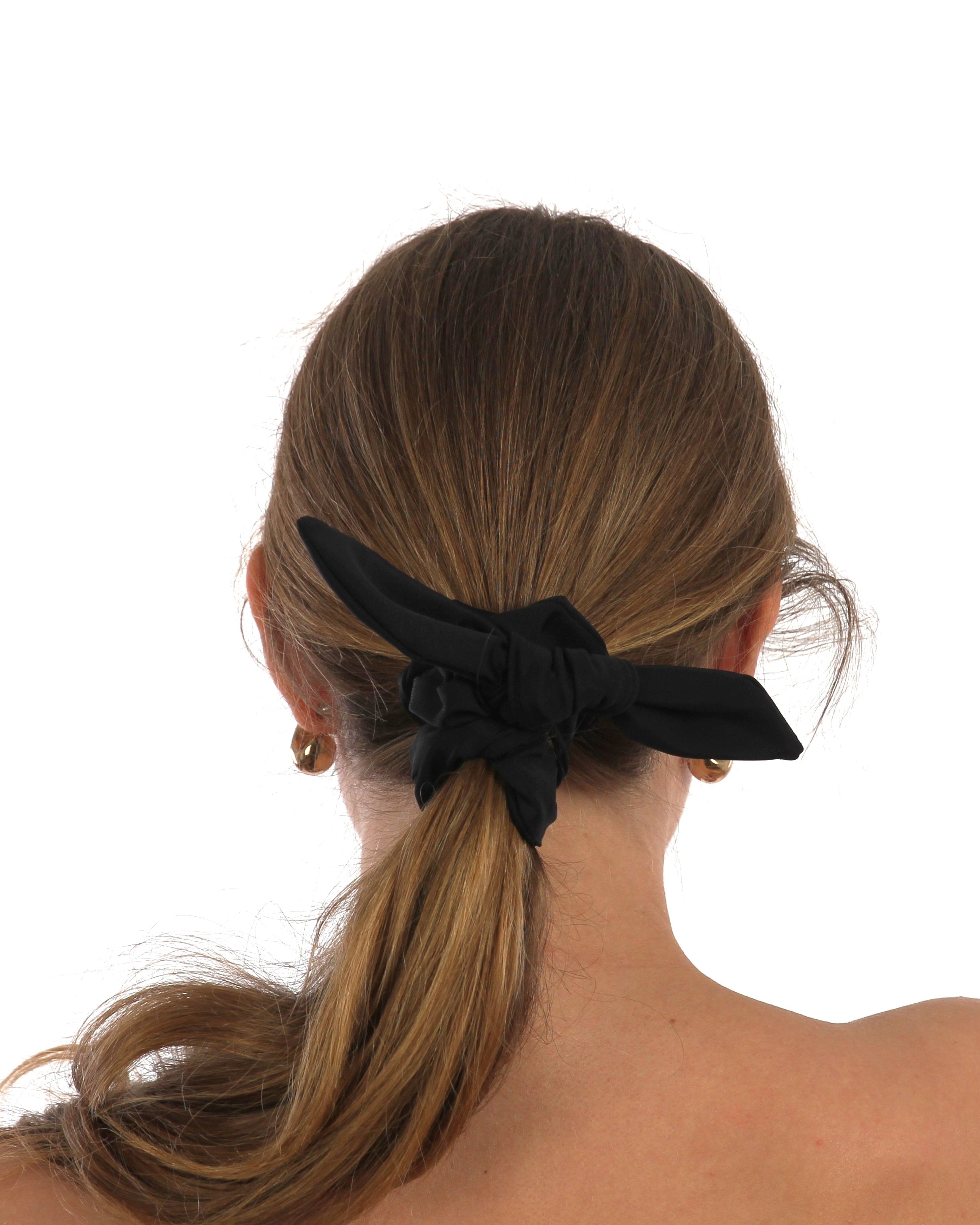 ESAMY Scrunchie Matching Swimwear in Black - Back View Worn as Ponytail with Bow