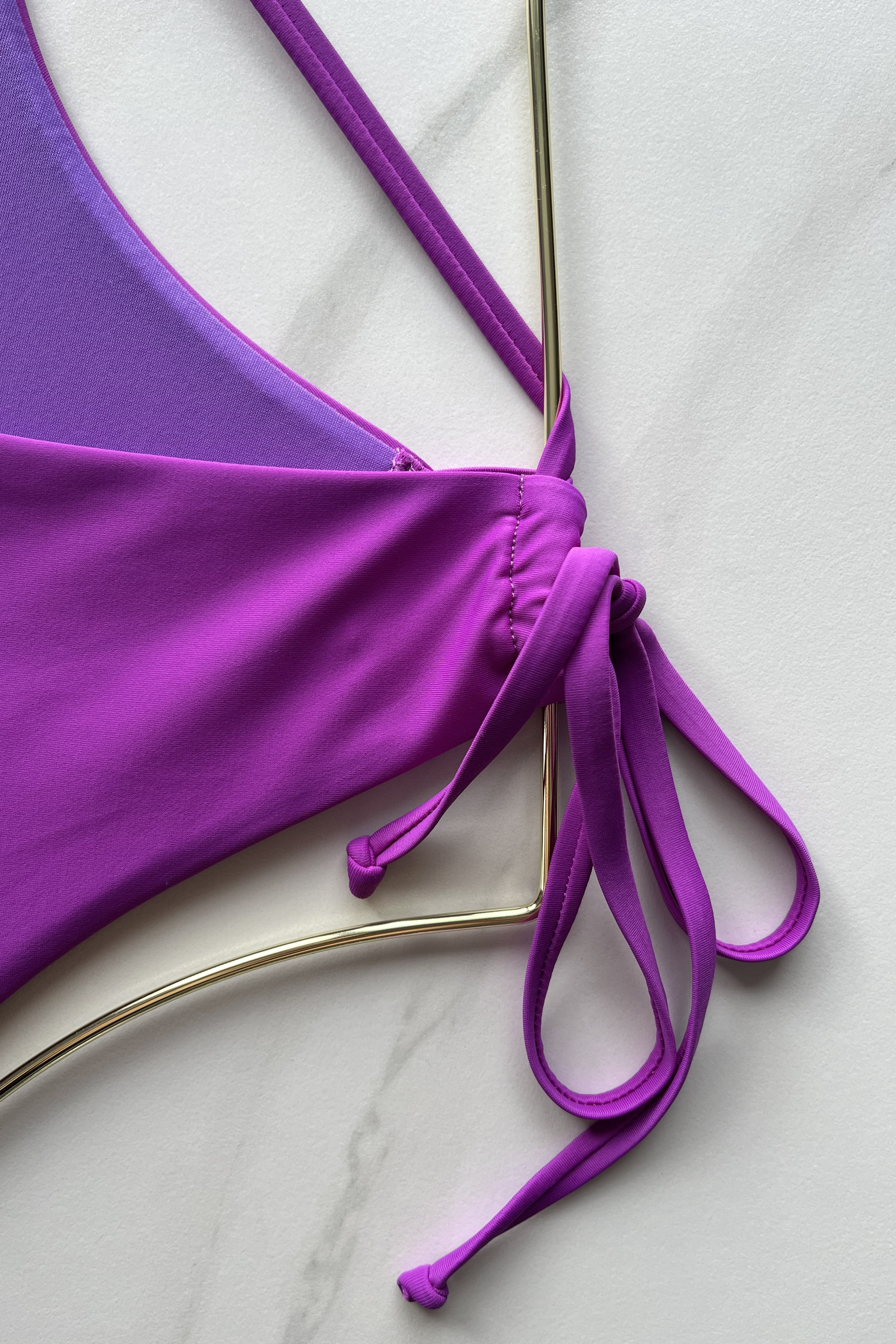 ESAMY The Sway Asymmetrical One-Piece Swimsuit in Unicorn - Pink Close-Up of Dig-Free Side String Ties