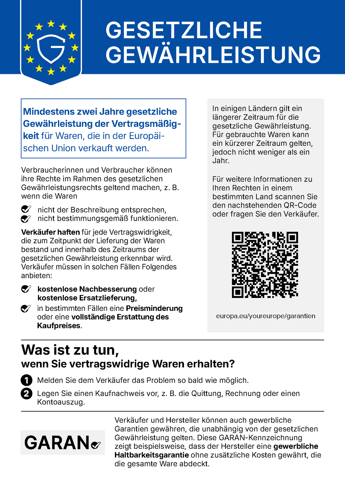 EU-Hinweis zur gesetzlichen Garantie
